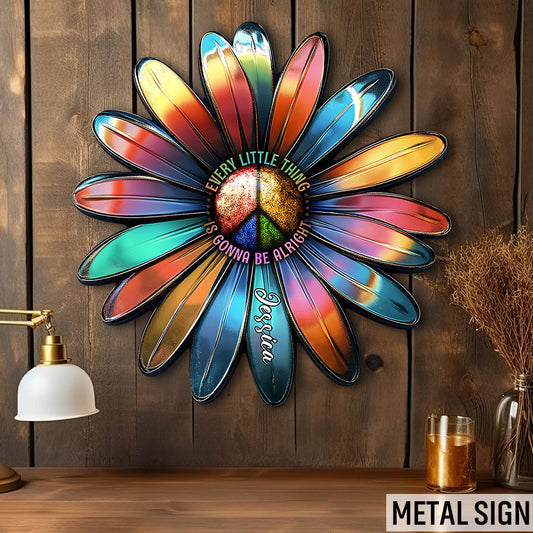 Tout ira bien - Panneau métallique personnalisé style hippie