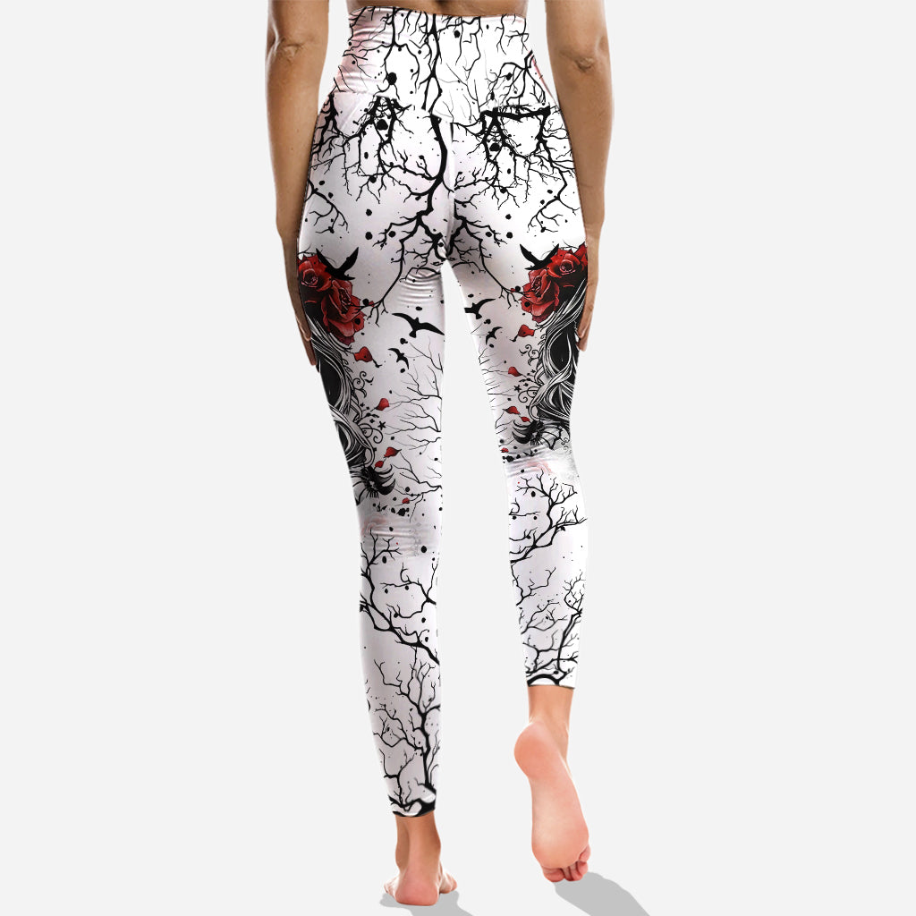 Crâne et roses rouges - Sweat à capuche et legging personnalisés avec motif crâne