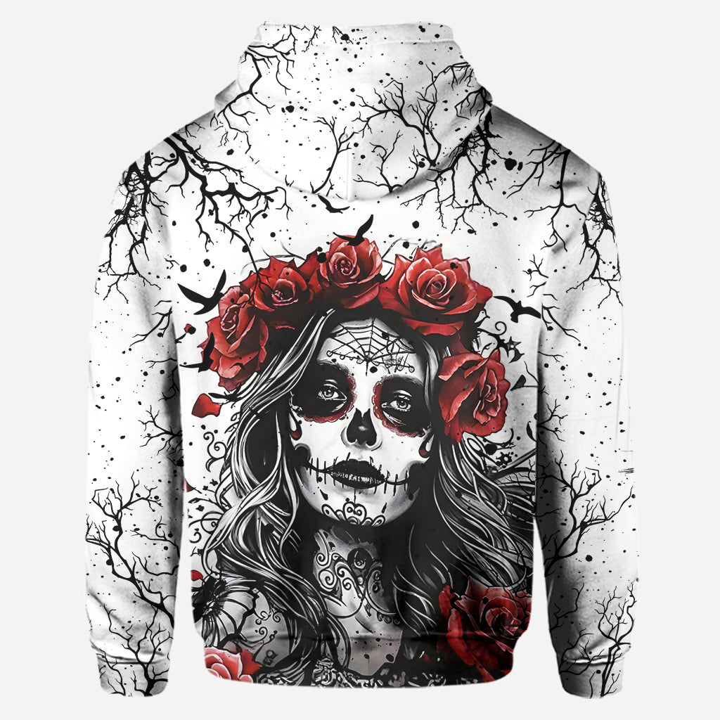 Crâne et roses rouges - Sweat à capuche et legging personnalisés avec motif crâne