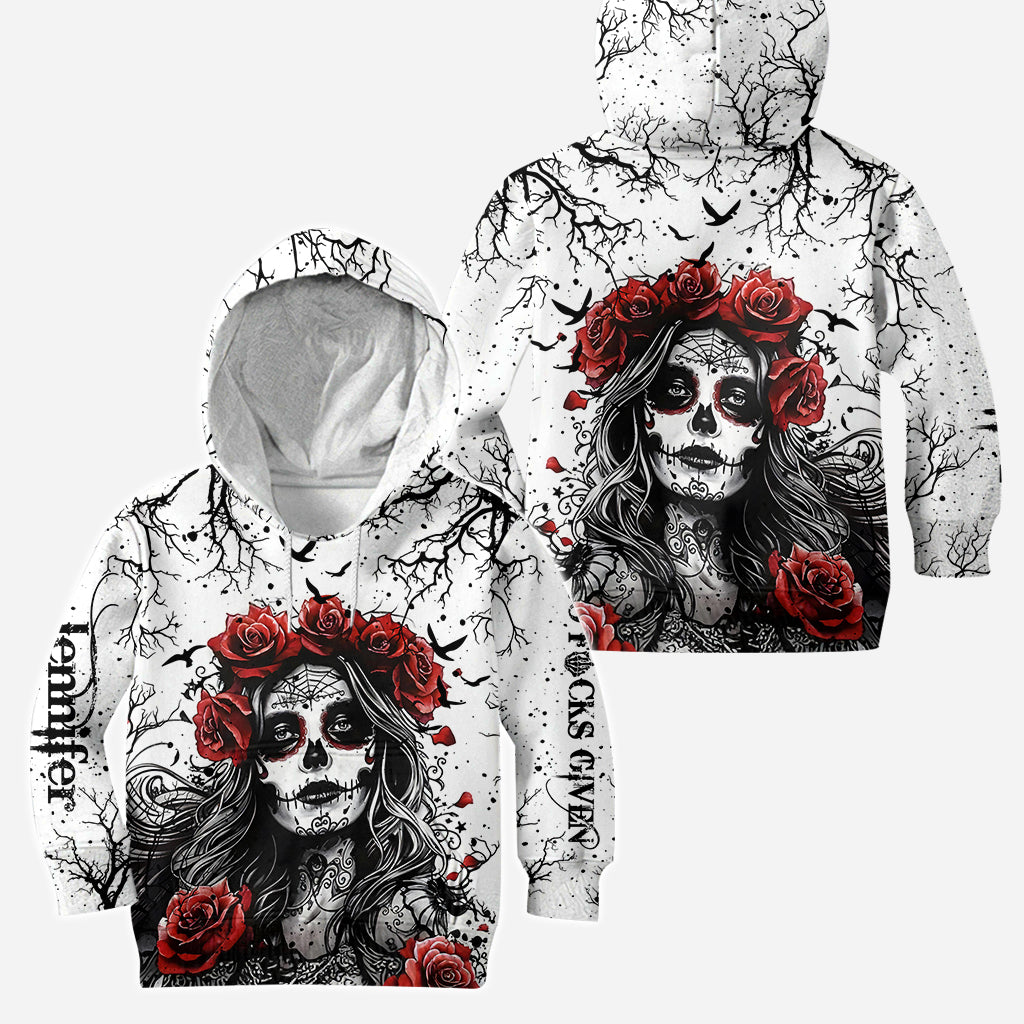 Crâne et roses rouges - Sweat à capuche et legging personnalisés avec motif crâne