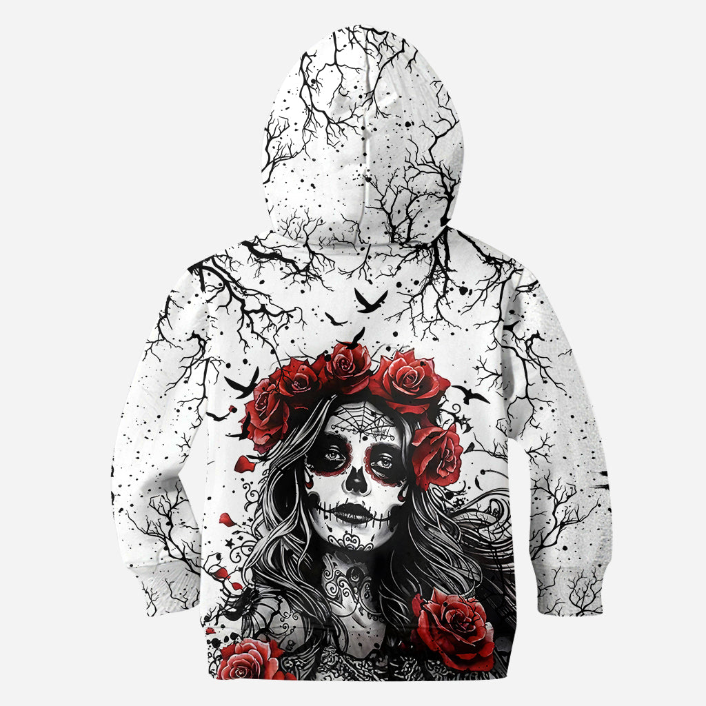 Crâne et roses rouges - Sweat à capuche et legging personnalisés avec motif crâne