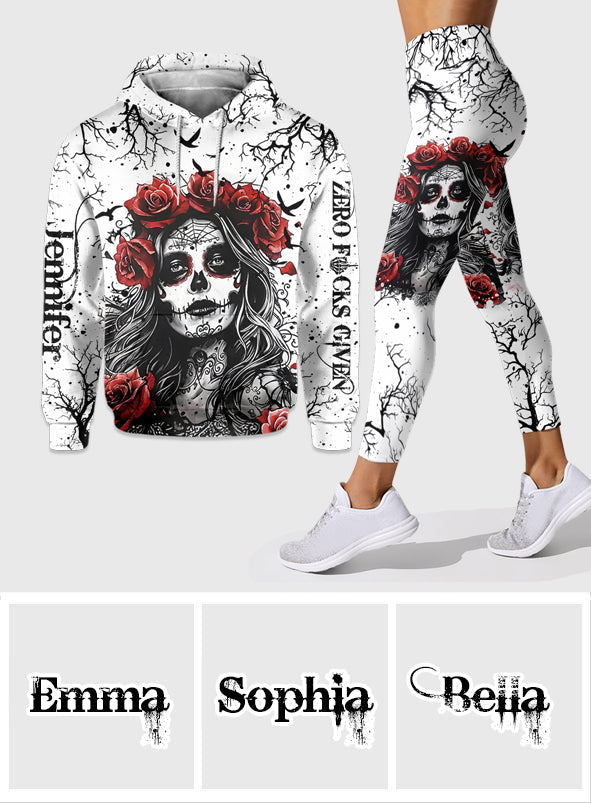 Crâne et roses rouges - Sweat à capuche et legging personnalisés avec motif crâne