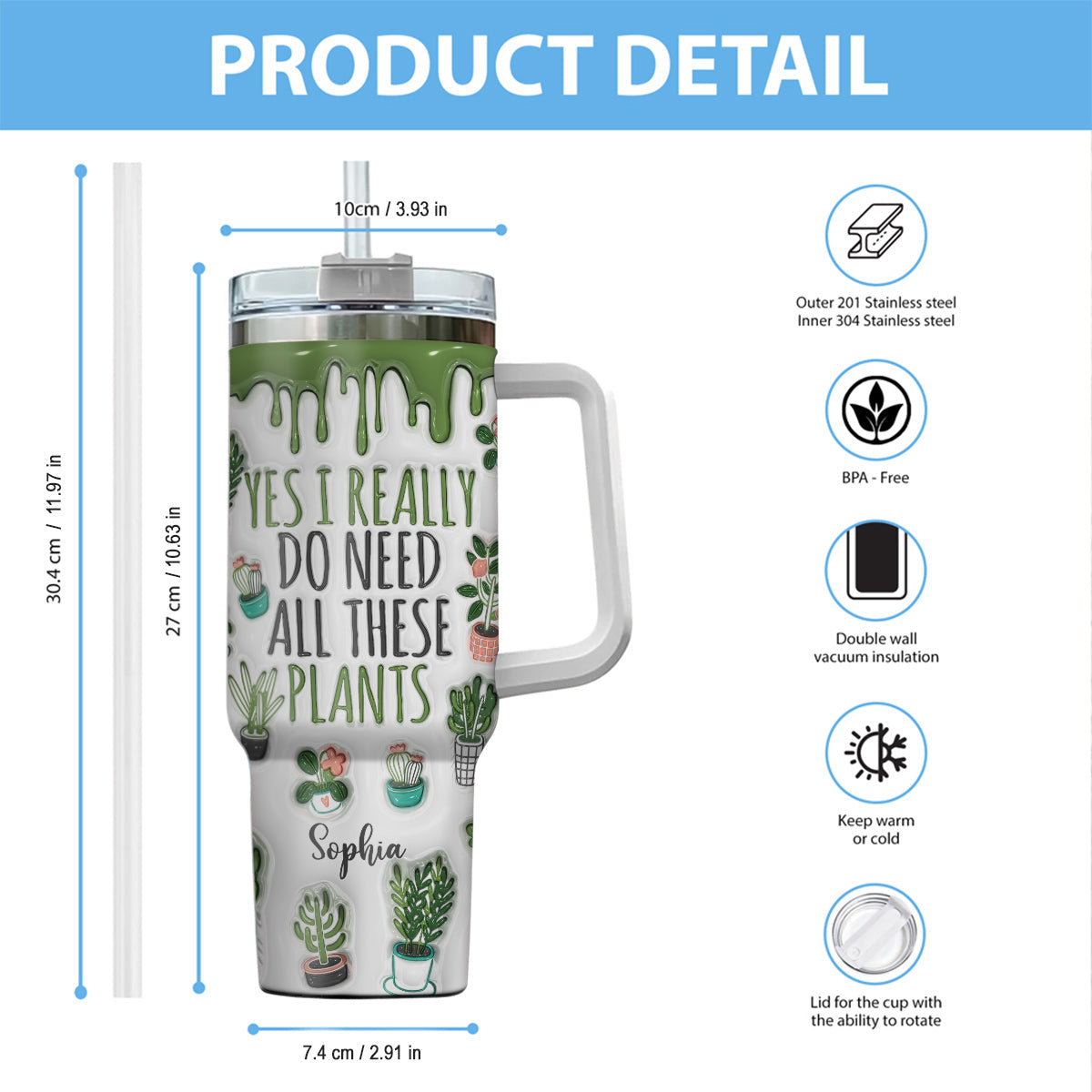 Oui, j'ai vraiment besoin de toutes ces plantes ! – Gobelet de jardinage personnalisé avec poignée