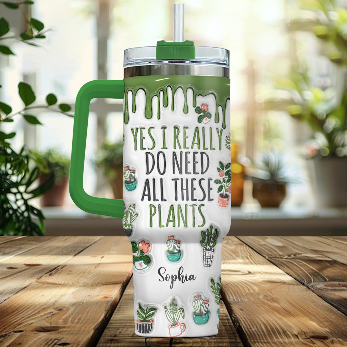 Oui, j'ai vraiment besoin de toutes ces plantes ! – Gobelet de jardinage personnalisé avec poignée