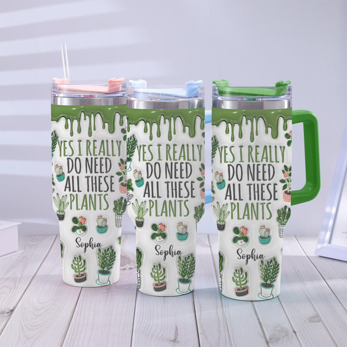 Oui, j'ai vraiment besoin de toutes ces plantes ! – Gobelet de jardinage personnalisé avec poignée