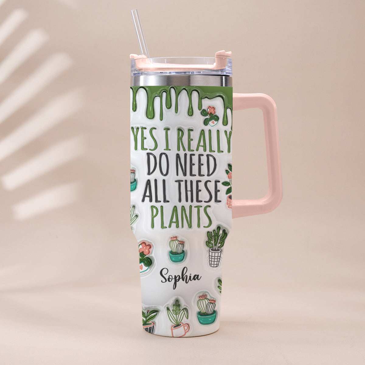 Oui, j'ai vraiment besoin de toutes ces plantes ! – Gobelet de jardinage personnalisé avec poignée