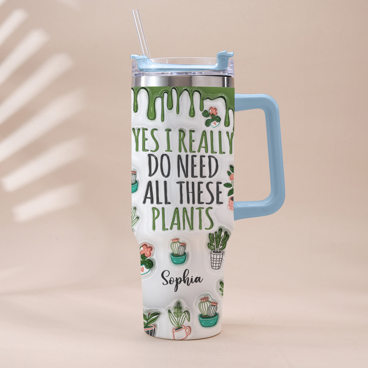 Oui, j'ai vraiment besoin de toutes ces plantes ! – Gobelet de jardinage personnalisé avec poignée