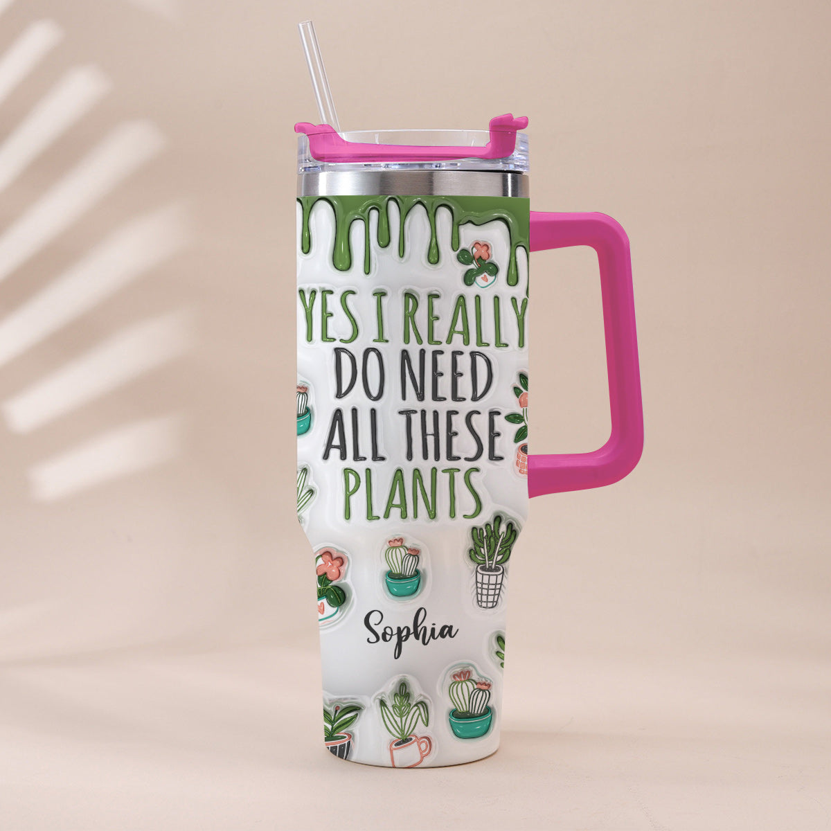 Oui, j'ai vraiment besoin de toutes ces plantes ! – Gobelet de jardinage personnalisé avec poignée