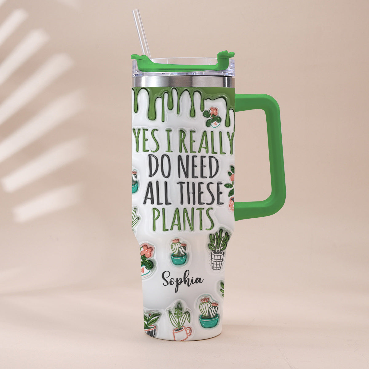 Oui, j'ai vraiment besoin de toutes ces plantes ! – Gobelet de jardinage personnalisé avec poignée