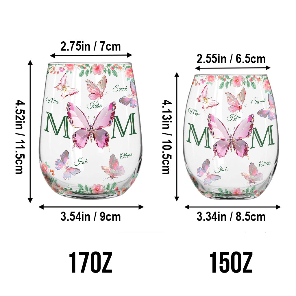Papillons Maman et Enfants - Verre à vin personnalisé « Maman et Enfants »