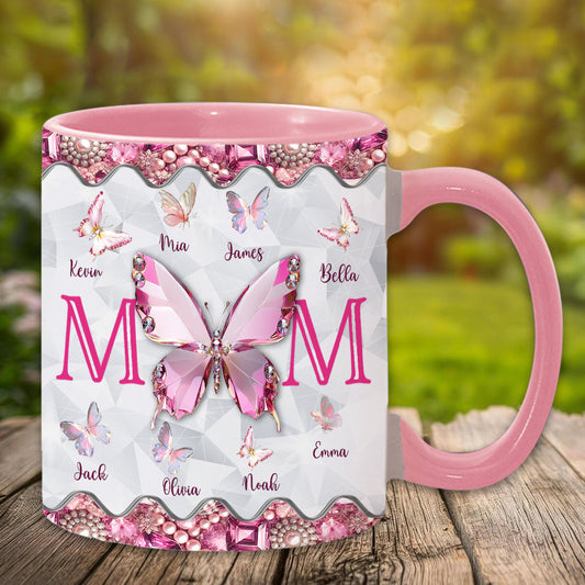 Mom And Children Butterflies - Personalized Mother Accent Mug