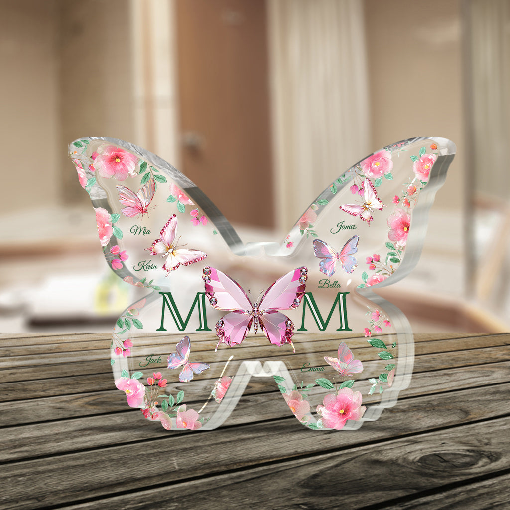 Mom And Children Butterflies - Personalized Mother Custom Shaped Acrylic Plaque