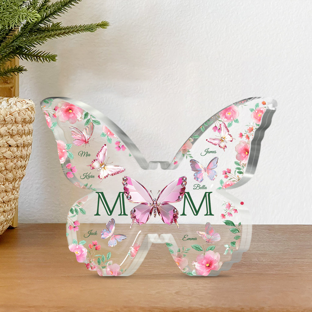 Mom And Children Butterflies - Personalized Mother Custom Shaped Acrylic Plaque