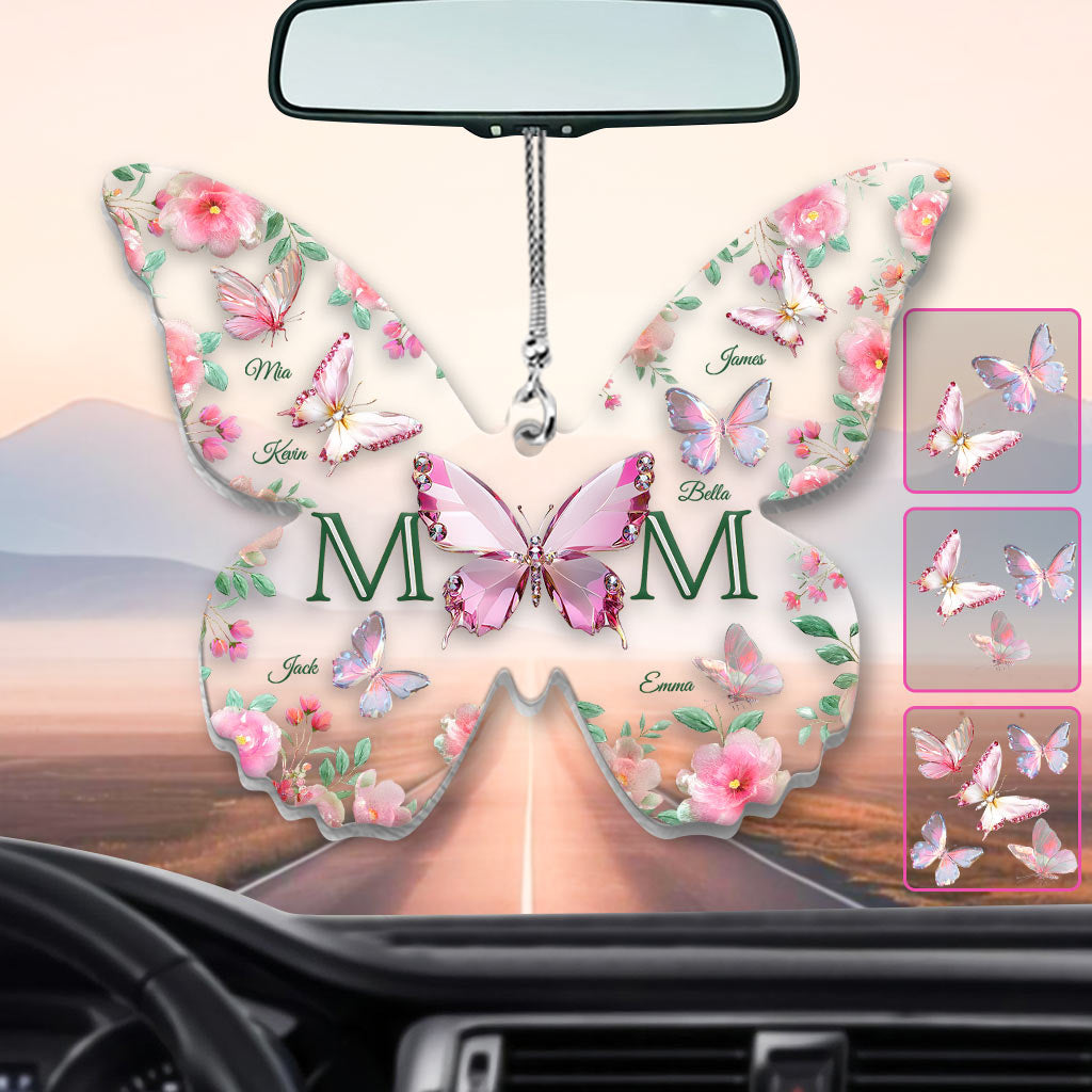 Mom And Children Butterflies - Personalized Mother Transparent Car Ornament