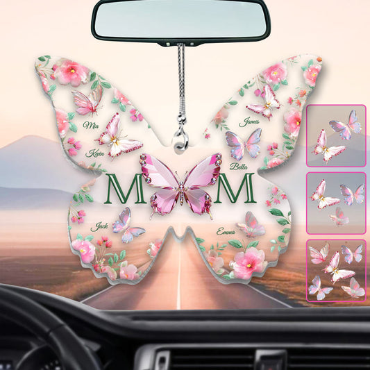 Papillons Maman et Enfants - Ornement de voiture transparent personnalisé « Maman et Enfants »