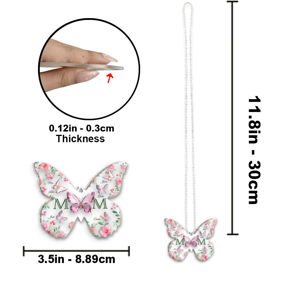 Mom And Children Butterflies - Personalized Mother Transparent Car Ornament