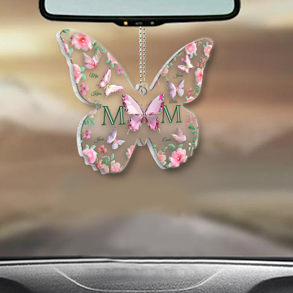 Mom And Children Butterflies - Personalized Mother Transparent Car Ornament