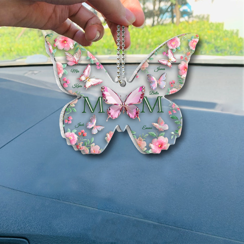 Mom And Children Butterflies - Personalized Mother Transparent Car Ornament