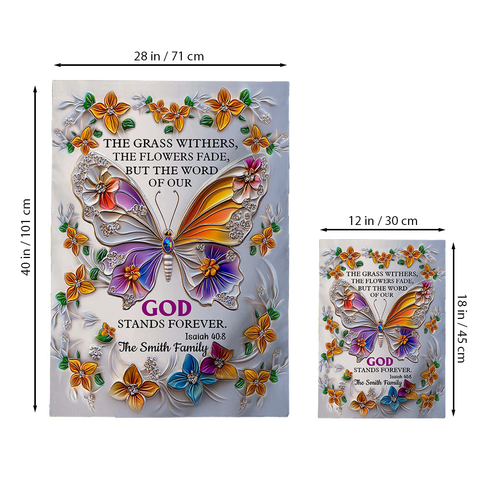 La Parole de notre Dieu demeure éternellement - Fleur - Drapeau de maison chrétien personnalisé