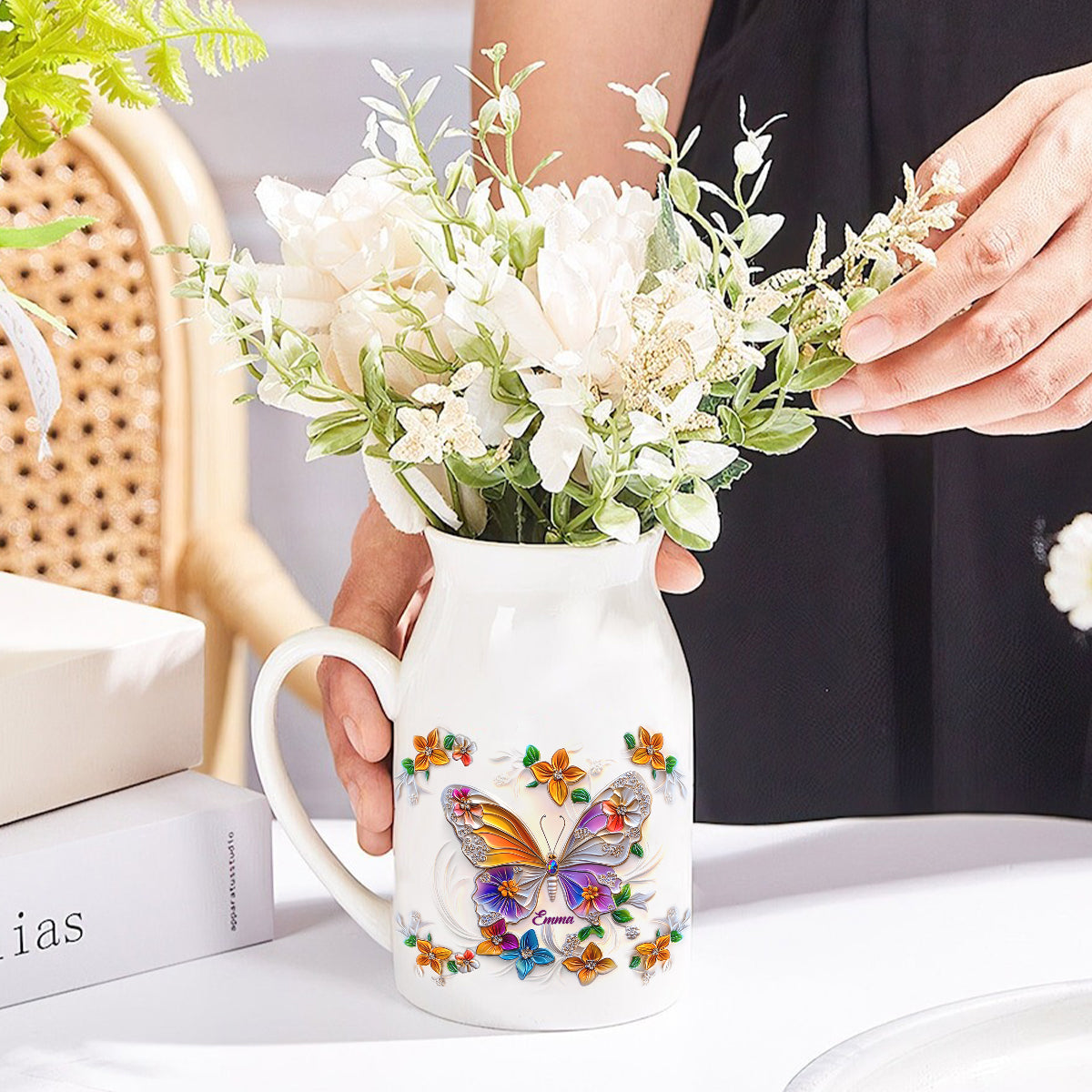 Stunning Butterfly Dragonfly Hummingbird - Personalized Butterfly Ceramic Flower Vase