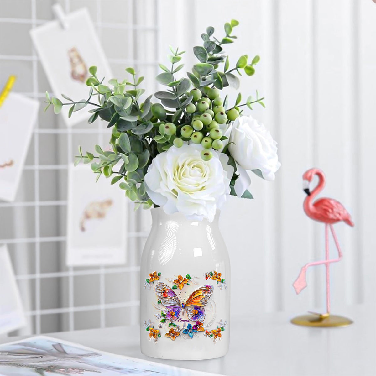 Stunning Butterfly Dragonfly Hummingbird - Personalized Butterfly Ceramic Flower Vase