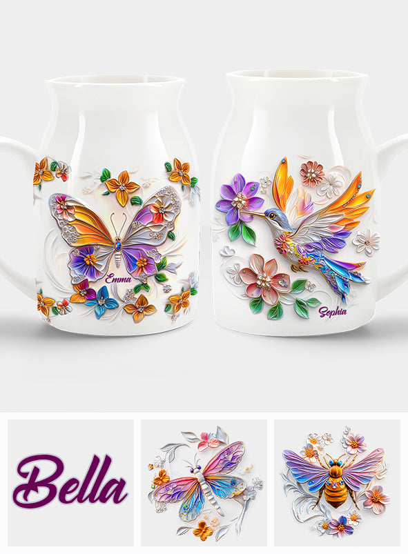 Stunning Butterfly Dragonfly Hummingbird - Personalized Butterfly Ceramic Flower Vase