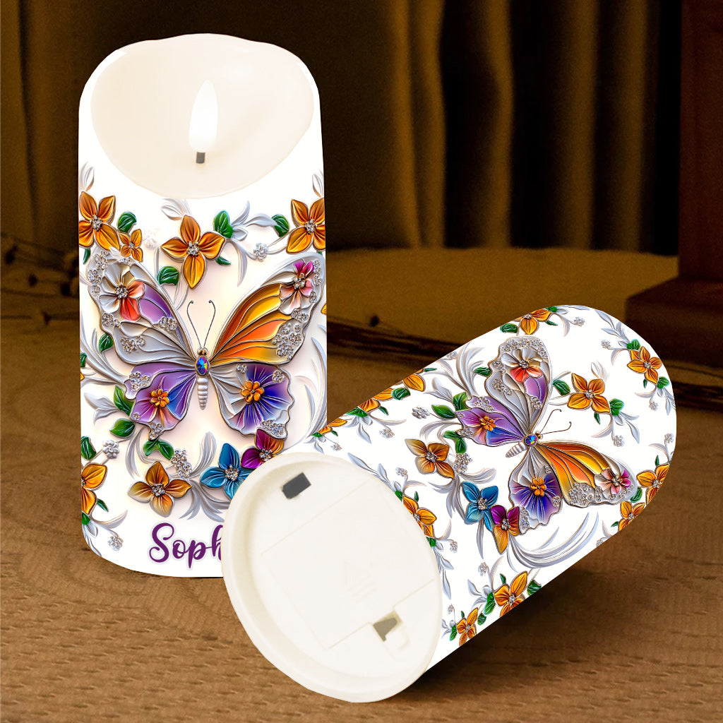Bougie sans flamme personnalisée papillon, abeille, libellule et colibri
