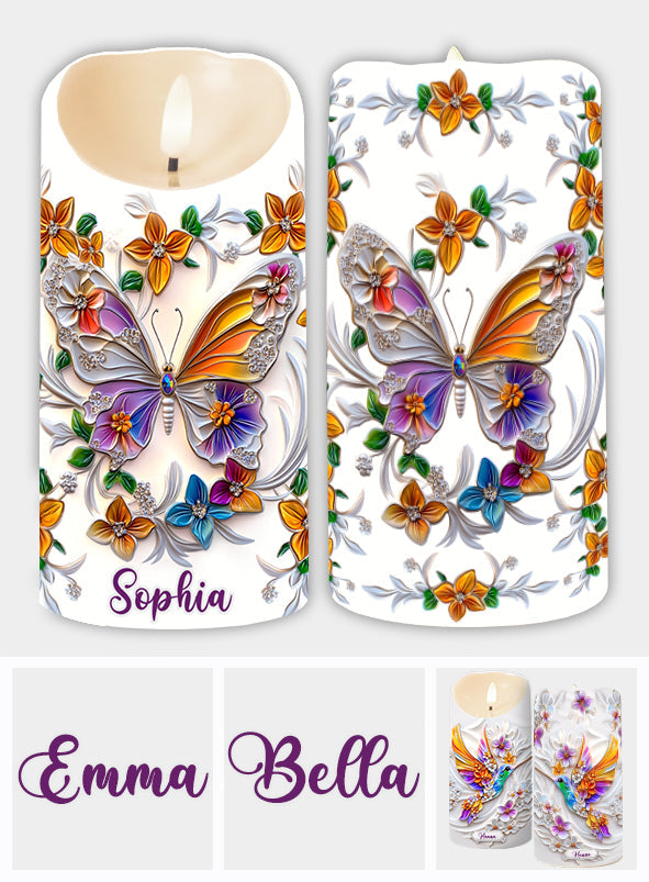 Bougie sans flamme personnalisée papillon, abeille, libellule et colibri