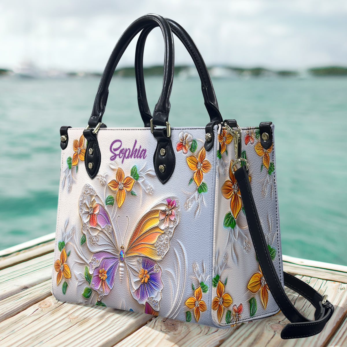 Stunning Butterfly - Personalized Butterfly Leather Handbag
