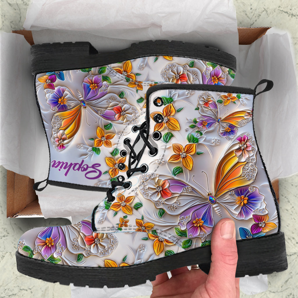 Walk With Faith - Personalized Butterfly Leather Boots