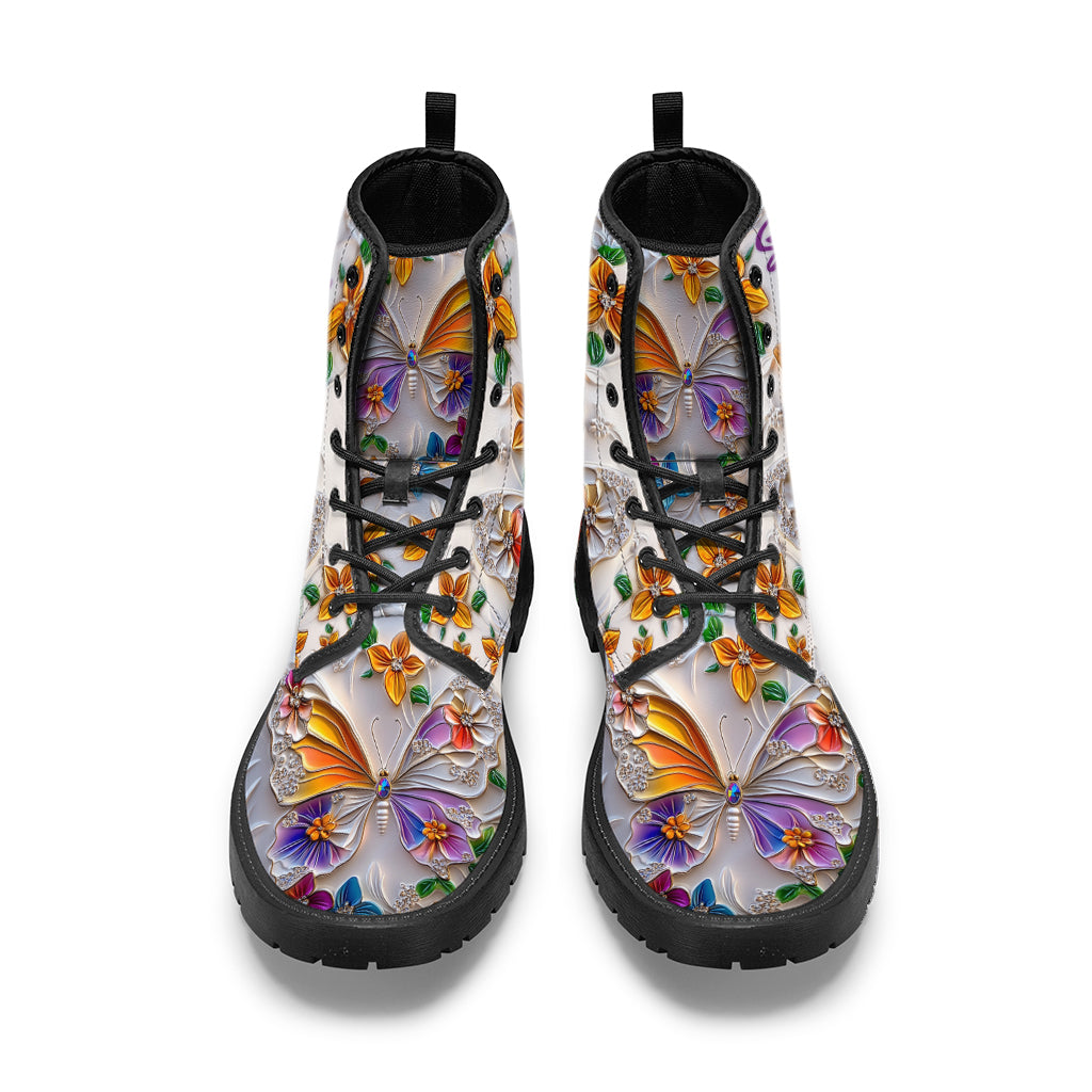 Walk With Faith - Personalized Butterfly Leather Boots