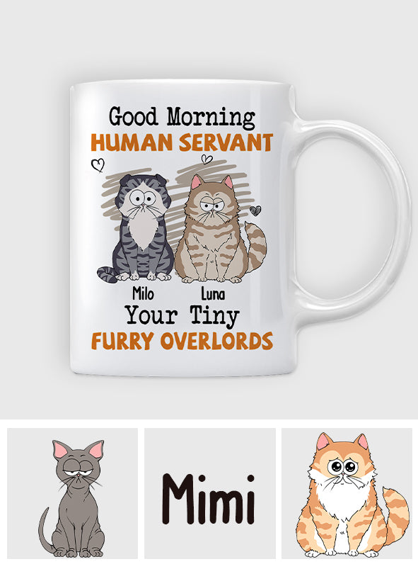 Mug chat personnalisé « Bonjour serviteur humain »