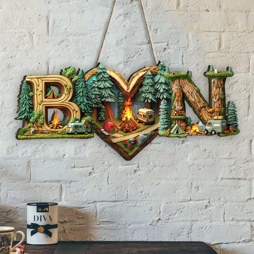 Lettre personnalisée pour couple campeur - Panneau en bois sur mesure pour le camping
