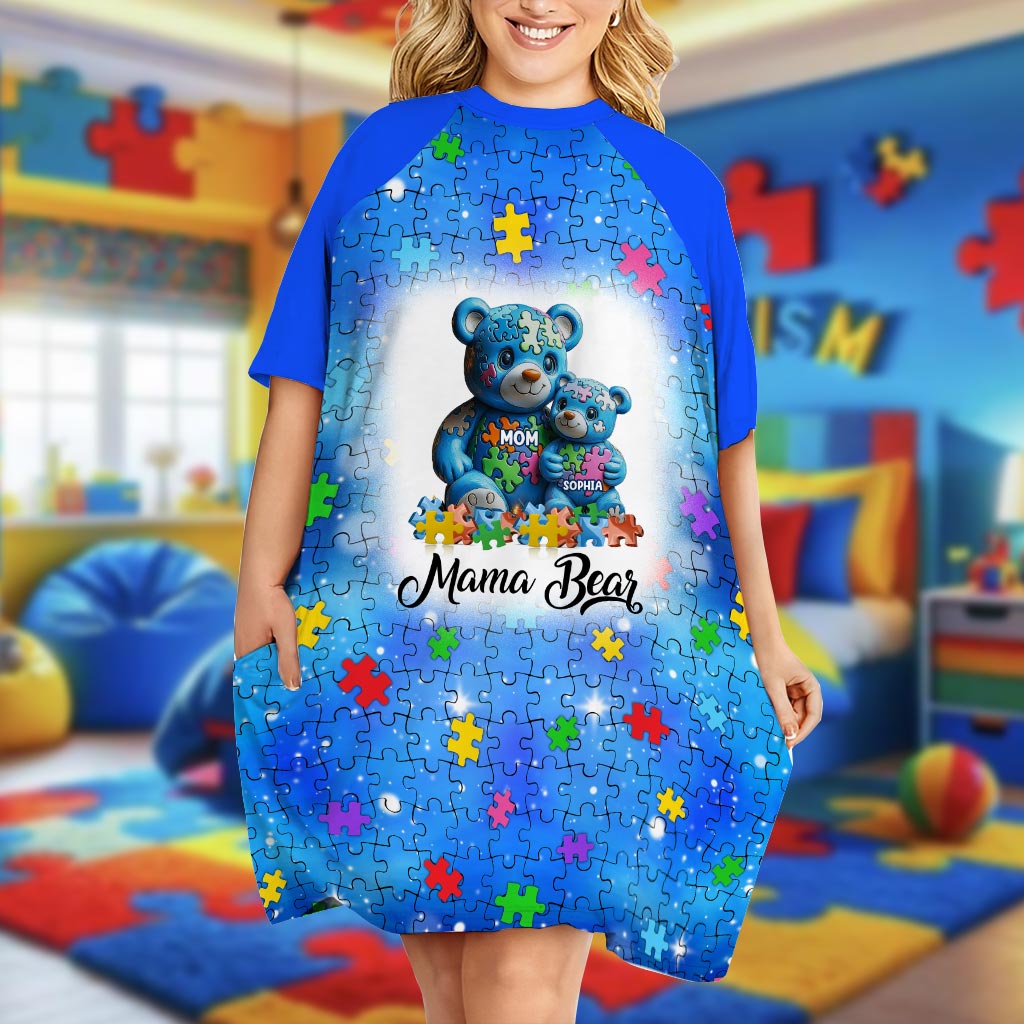 Robe-t-shirt de nuit personnalisée « Maman Ours » pour la sensibilisation à l'autisme