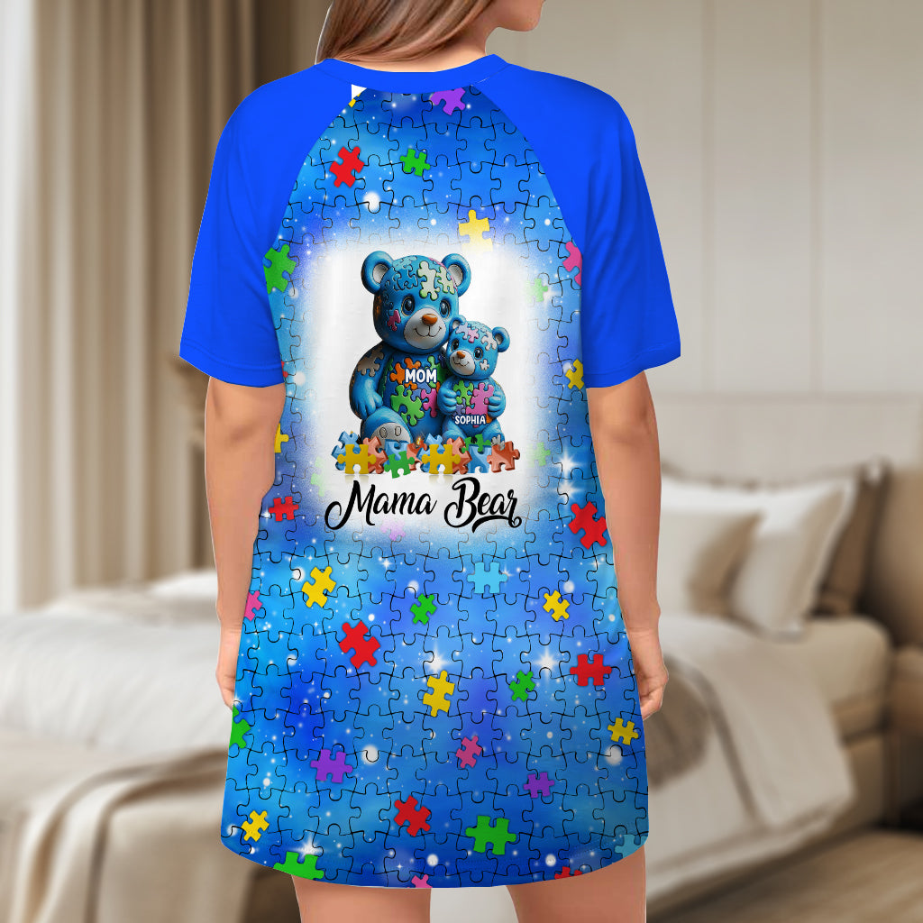 Robe-t-shirt de nuit personnalisée « Maman Ours » pour la sensibilisation à l'autisme