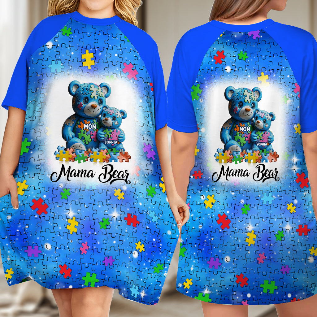 Robe-t-shirt de nuit personnalisée « Maman Ours » pour la sensibilisation à l'autisme
