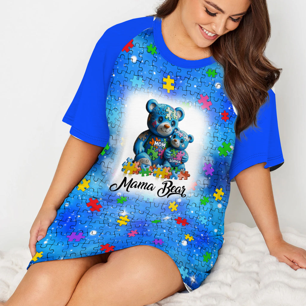 Robe-t-shirt de nuit personnalisée « Maman Ours » pour la sensibilisation à l'autisme