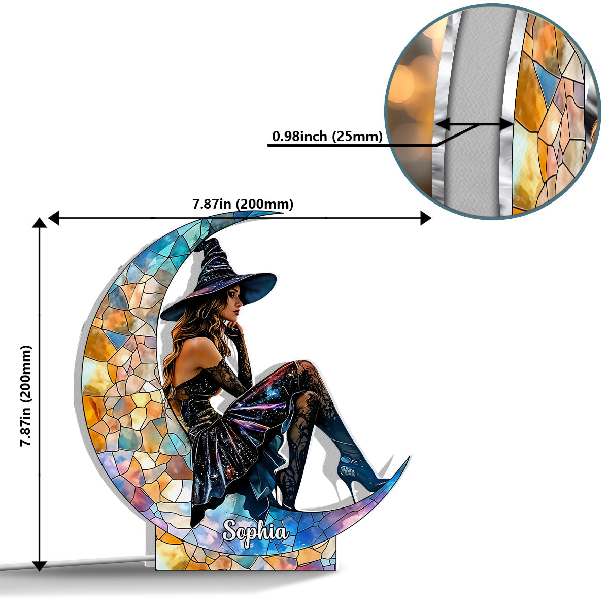 Sur la Lune - Boîte lumineuse personnalisée en forme de sorcière