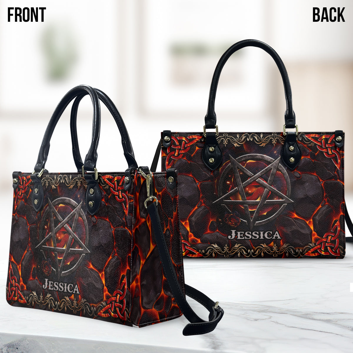 Pentacle volcanique - Sac à main en cuir personnalisé pour sorcière
