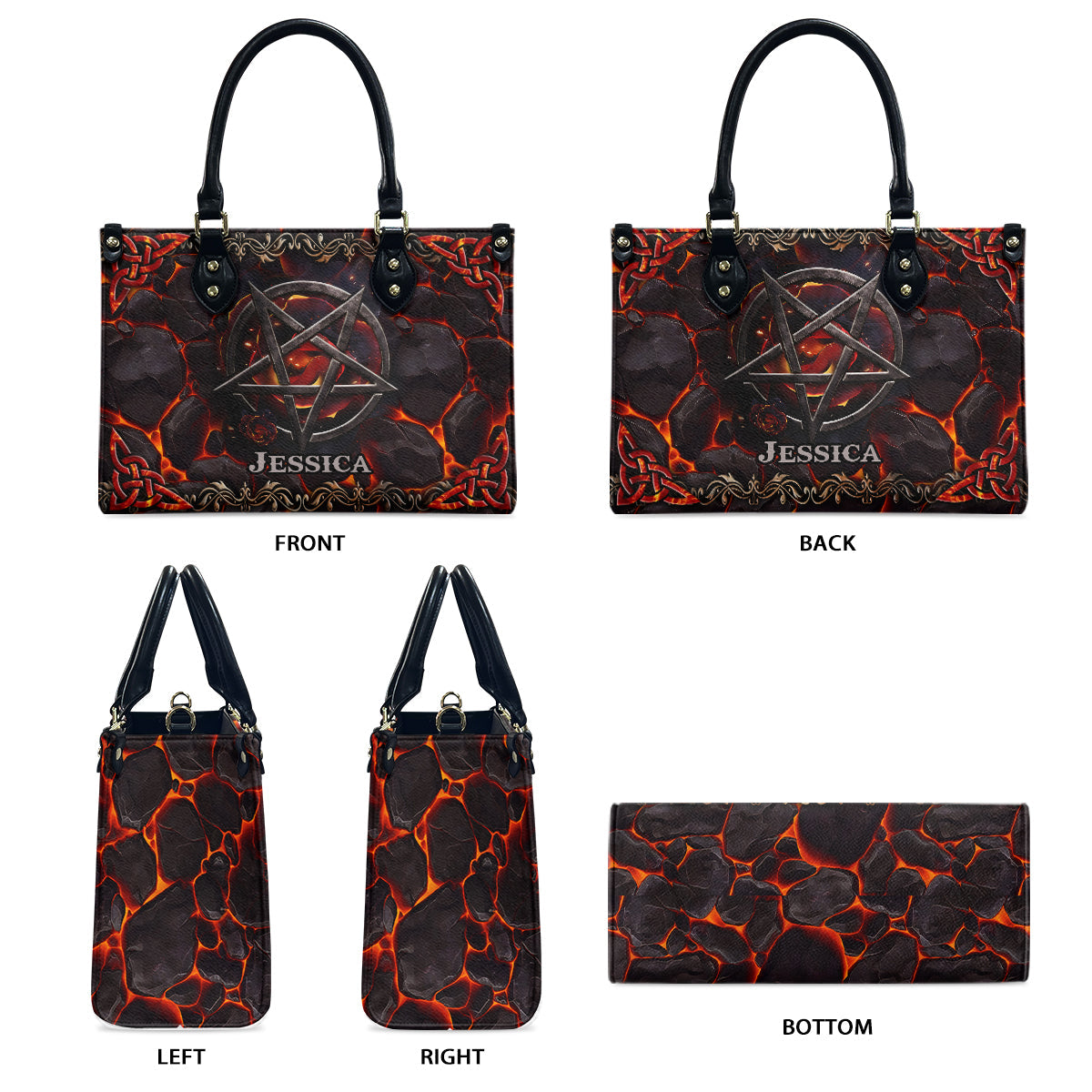 Pentacle volcanique - Sac à main en cuir personnalisé pour sorcière