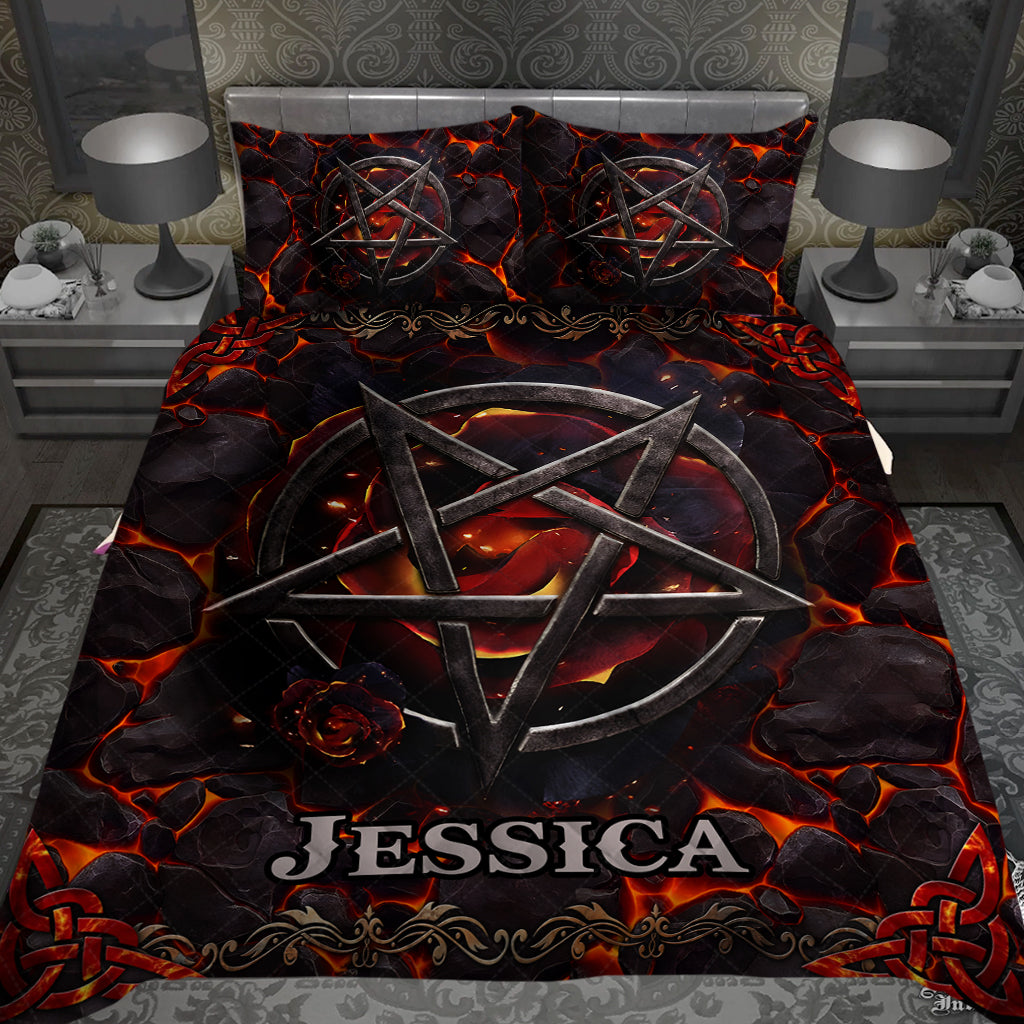 Volcanic Pentacle - Personalized Witch Quilt Set