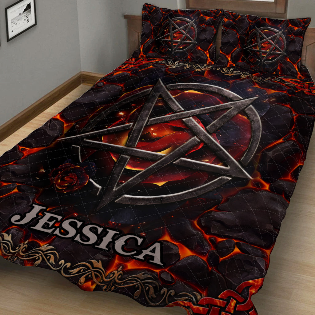 Volcanic Pentacle - Personalized Witch Quilt Set