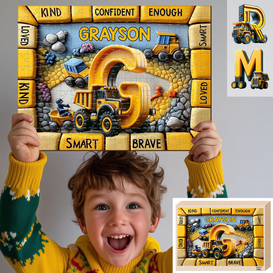 Lettre sur le thème des engins de chantier - Puzzle personnalisé pour enfants