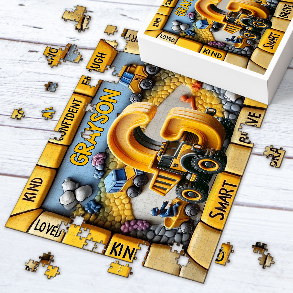 Construction Vehicles Letter Gift For Grankids - Personalized Kid Jigsaw Puzzle