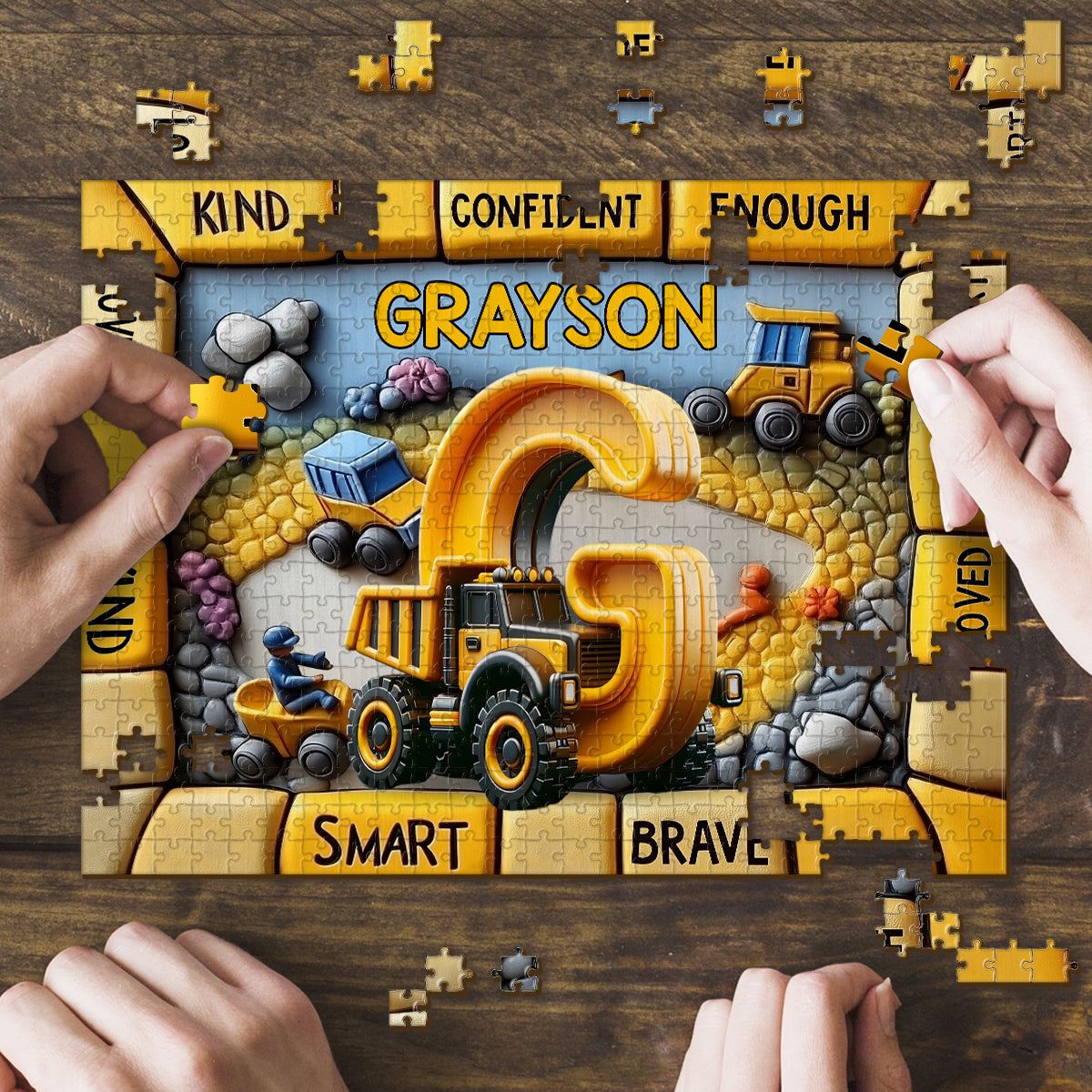 Construction Vehicles Letter Gift For Grankids - Personalized Kid Jigsaw Puzzle