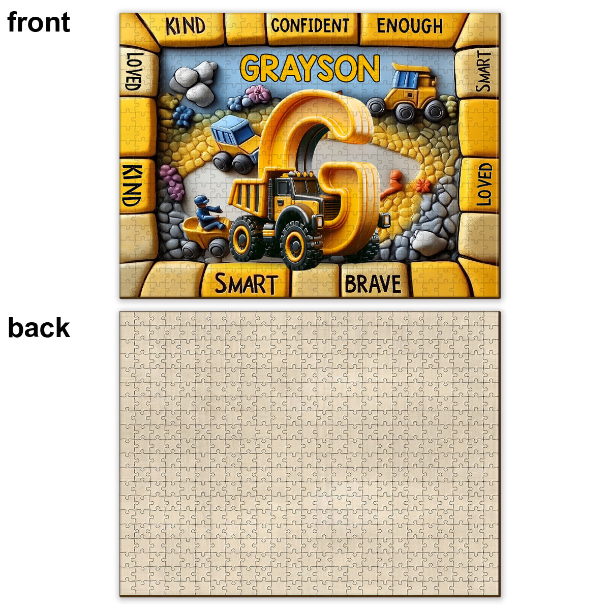 Construction Vehicles Letter Gift For Grankids - Personalized Kid Jigsaw Puzzle