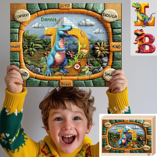 Cadeau lettre dinosaure pour petits-enfants - Puzzle personnalisé pour enfants