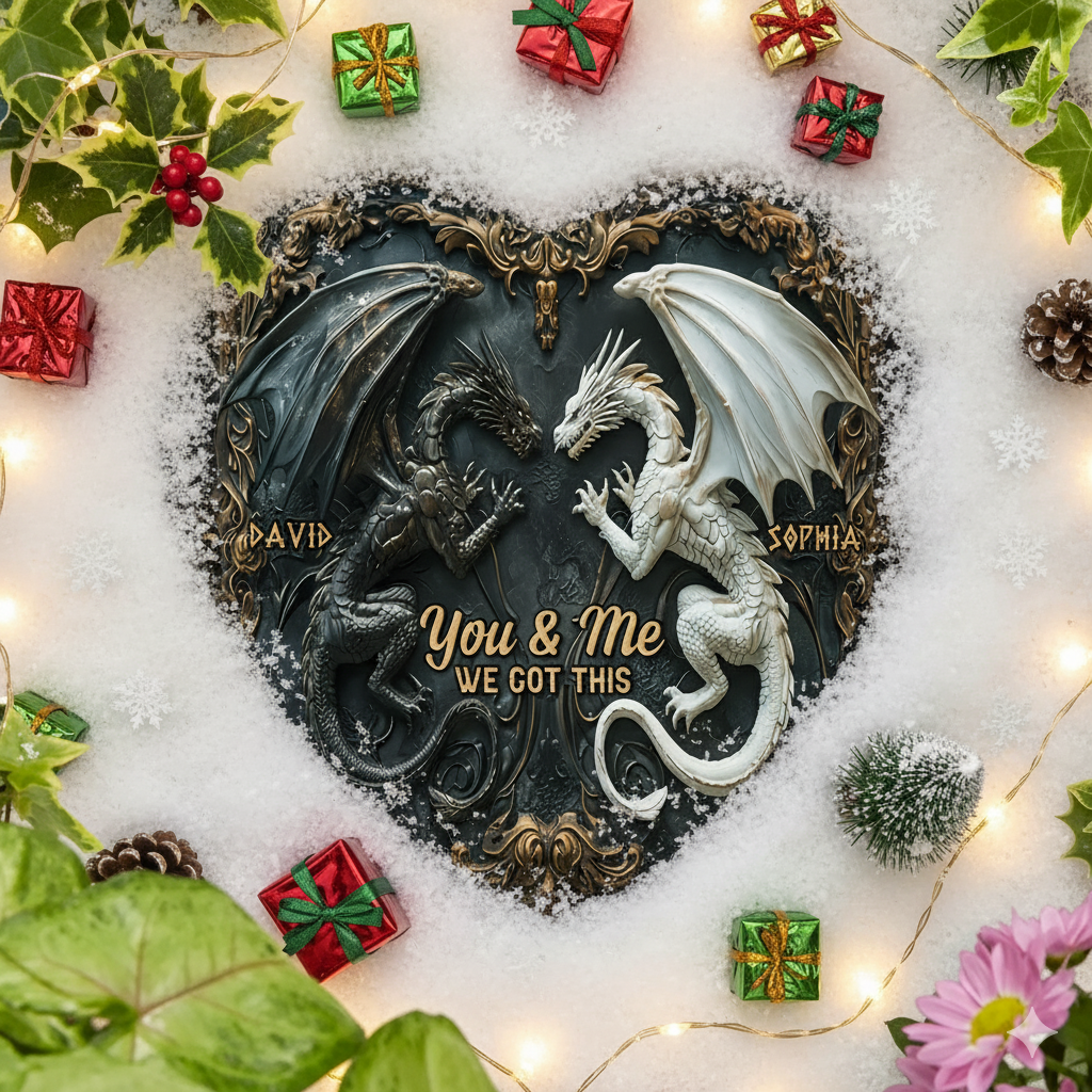 Toi et moi, on gère ! – Pierre en forme de cœur de dragon personnalisée, cadeau de Noël idéal pour les couples