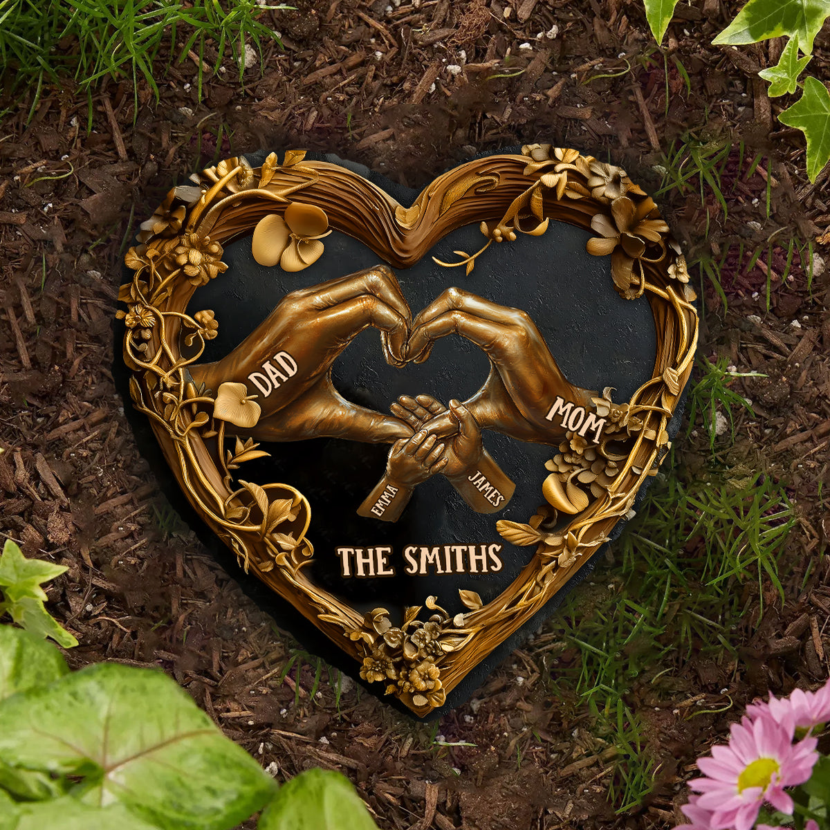 Notre famille - Pierre en forme de cœur personnalisée