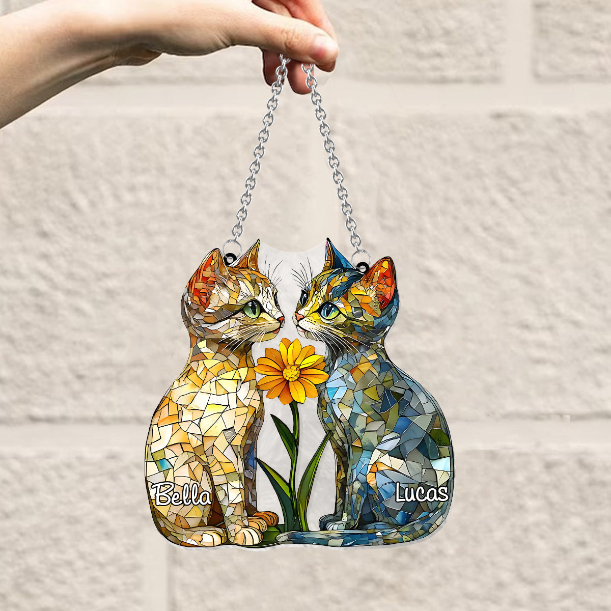 Amoureux des chats - Décoration attrape-soleil personnalisée à suspendre à la fenêtre - Chat 